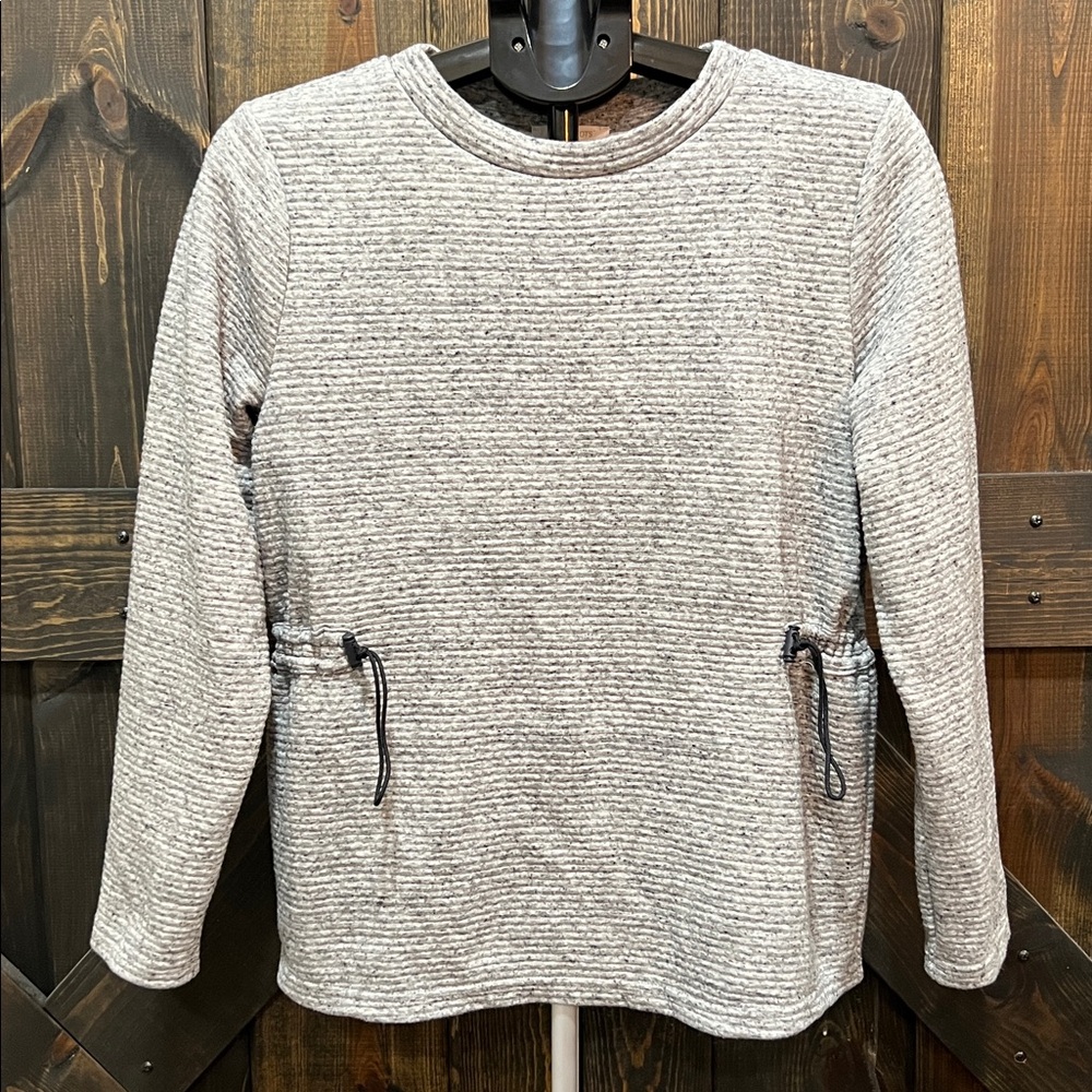 T by Talbots Ribbed‎ Sweater M Heathered Grey Drawstring Cinch Waist Athleisure